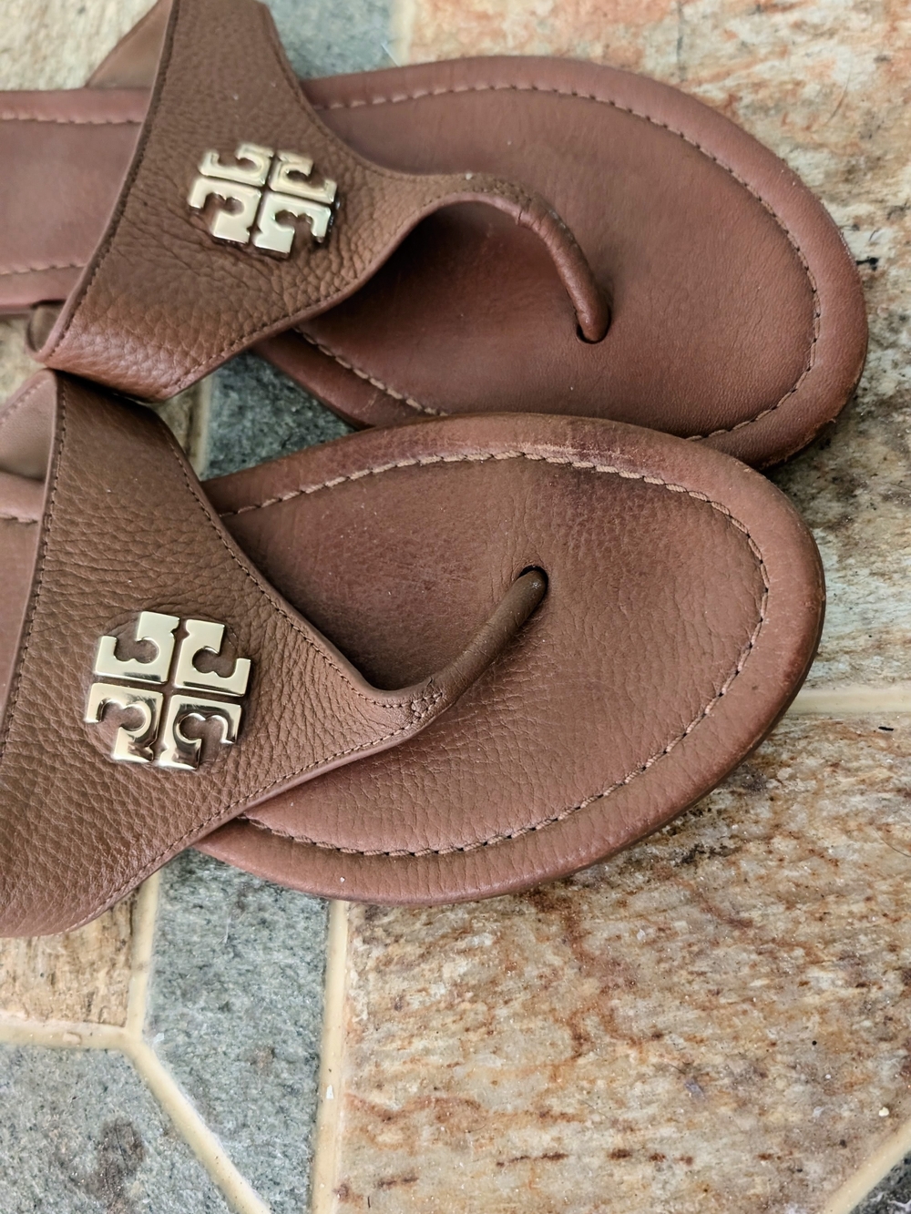 Tory Burch Brown Leather Thong Sandals